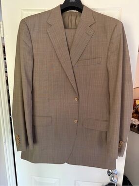 Canali Tan Glen Plaid Wool Suit Jacket
